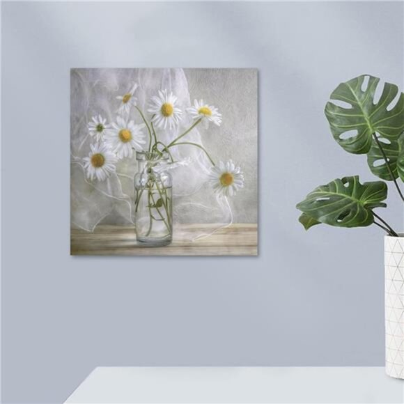 Bathroom Wall Décor, Canvas Wall Art, Modern Gallery Decor Print White daisy - Picture 6 of 16